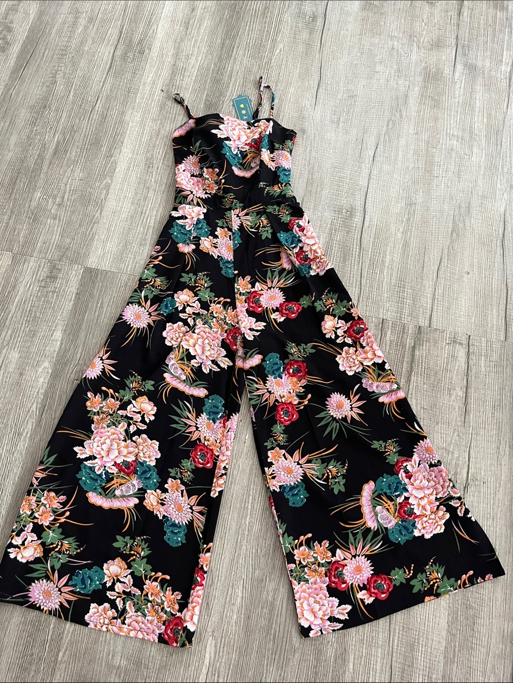 Military Hippie Floral Wide-Leg Jumpsuit
